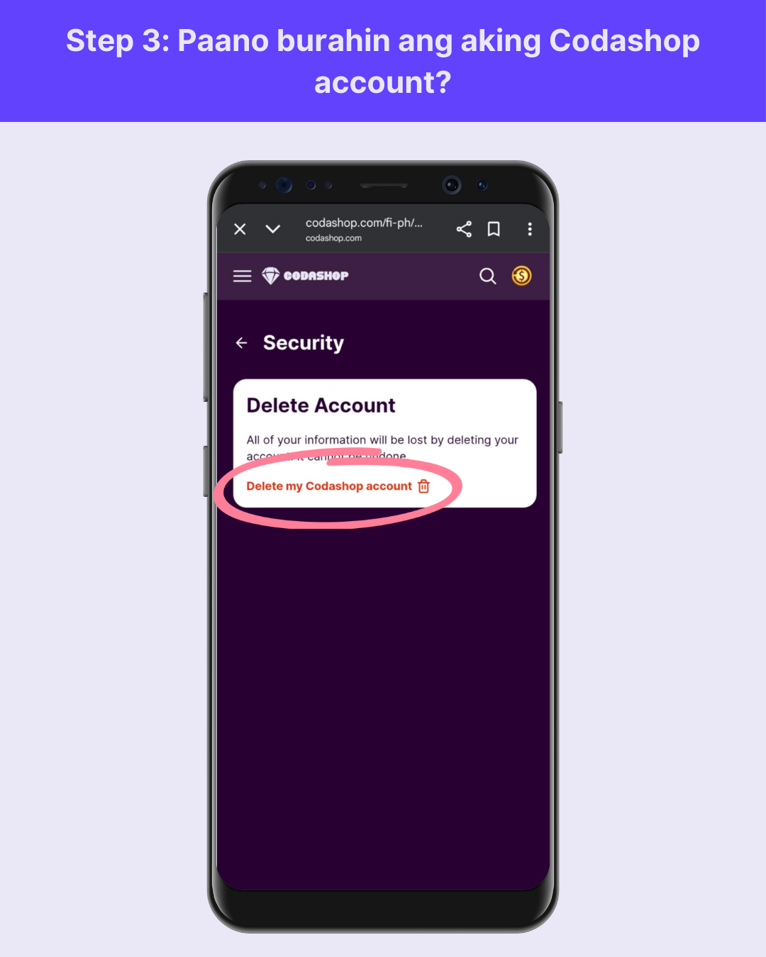 Paano burahin ang aking Codashop Account Step 3.png