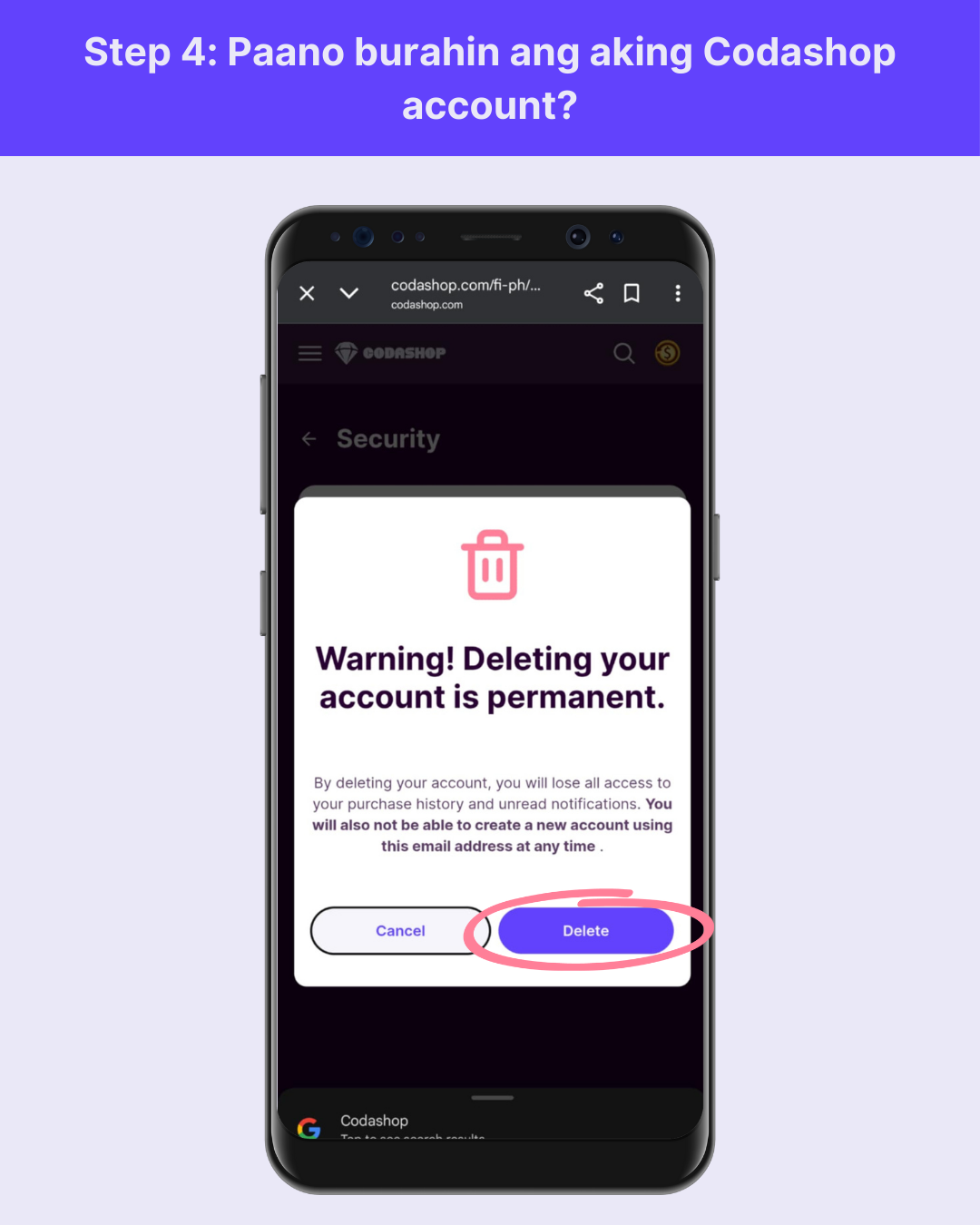 Paano burahin ang aking Codashop Account Step 4.png