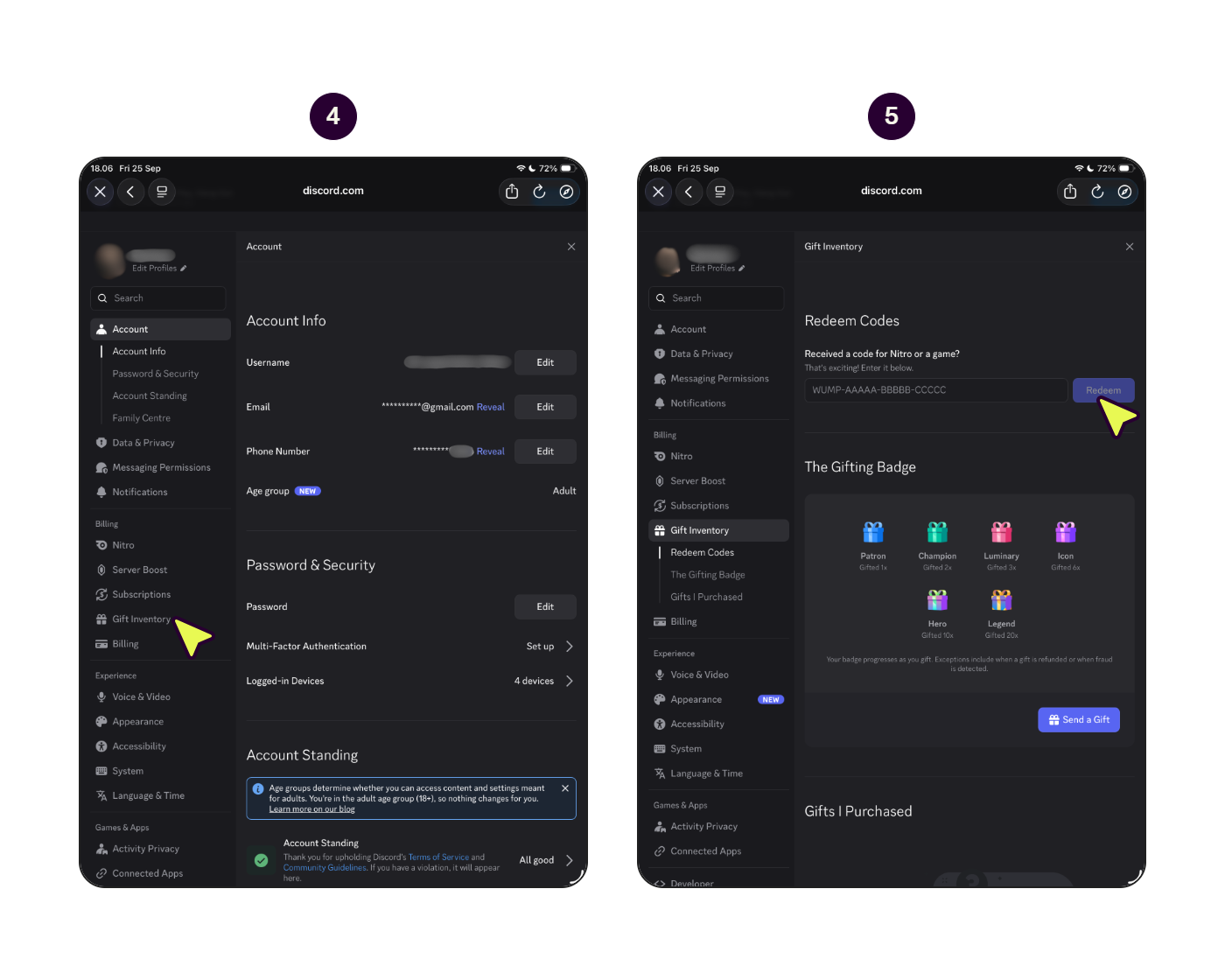 Step-by-step to redeem a Discord Nitro Monthly voucher code. (2/2)